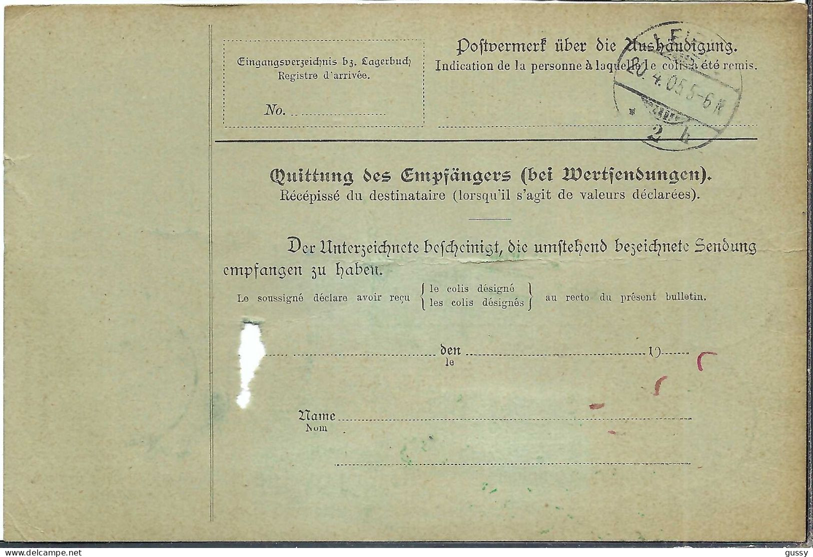 ALLEMAGNE Ca.1905: Bulletin D'Expédition De Zwickau Pour Genève (Suisse) - Lettres & Documents