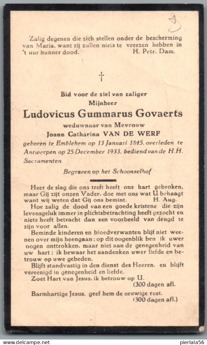 Bidprentje Emblehem - Govaerts Ludovicus Gummarus (1845-1933) - Devotion Images