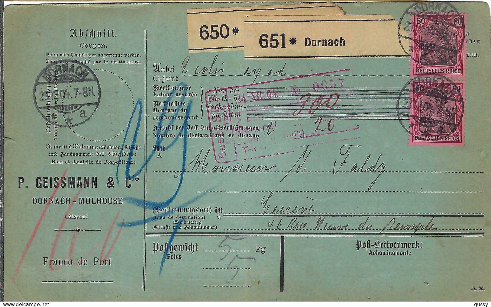 ALLEMAGNE Ca.1904: Bulletin D'Expédition De Dornach Pour Genève (Suisse) - Lettres & Documents