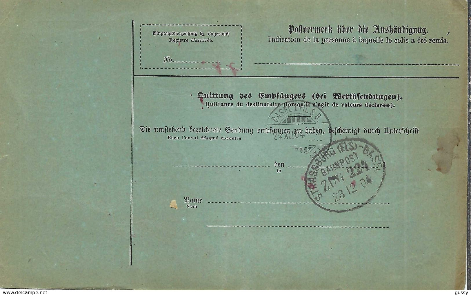 ALLEMAGNE Ca.1904: Bulletin D'Expédition De Dornach Pour Genève (Suisse) - Brieven En Documenten