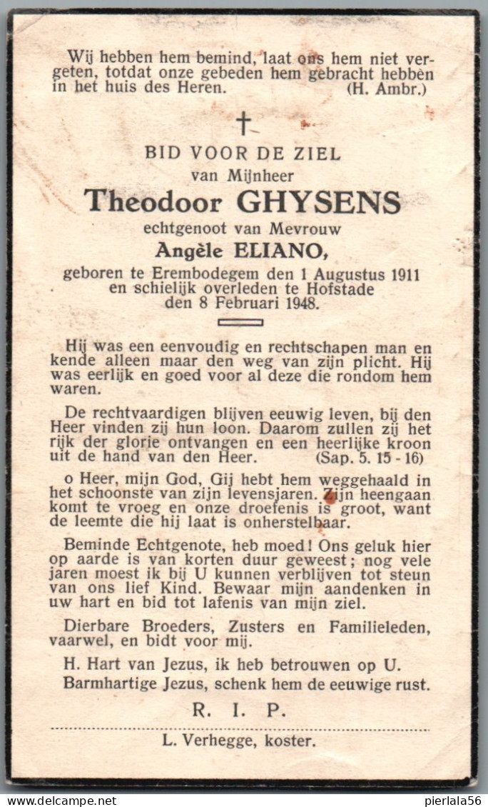 Bidprentje Erembodegem - Ghysens Theodoor (1911-1948) - Devotion Images