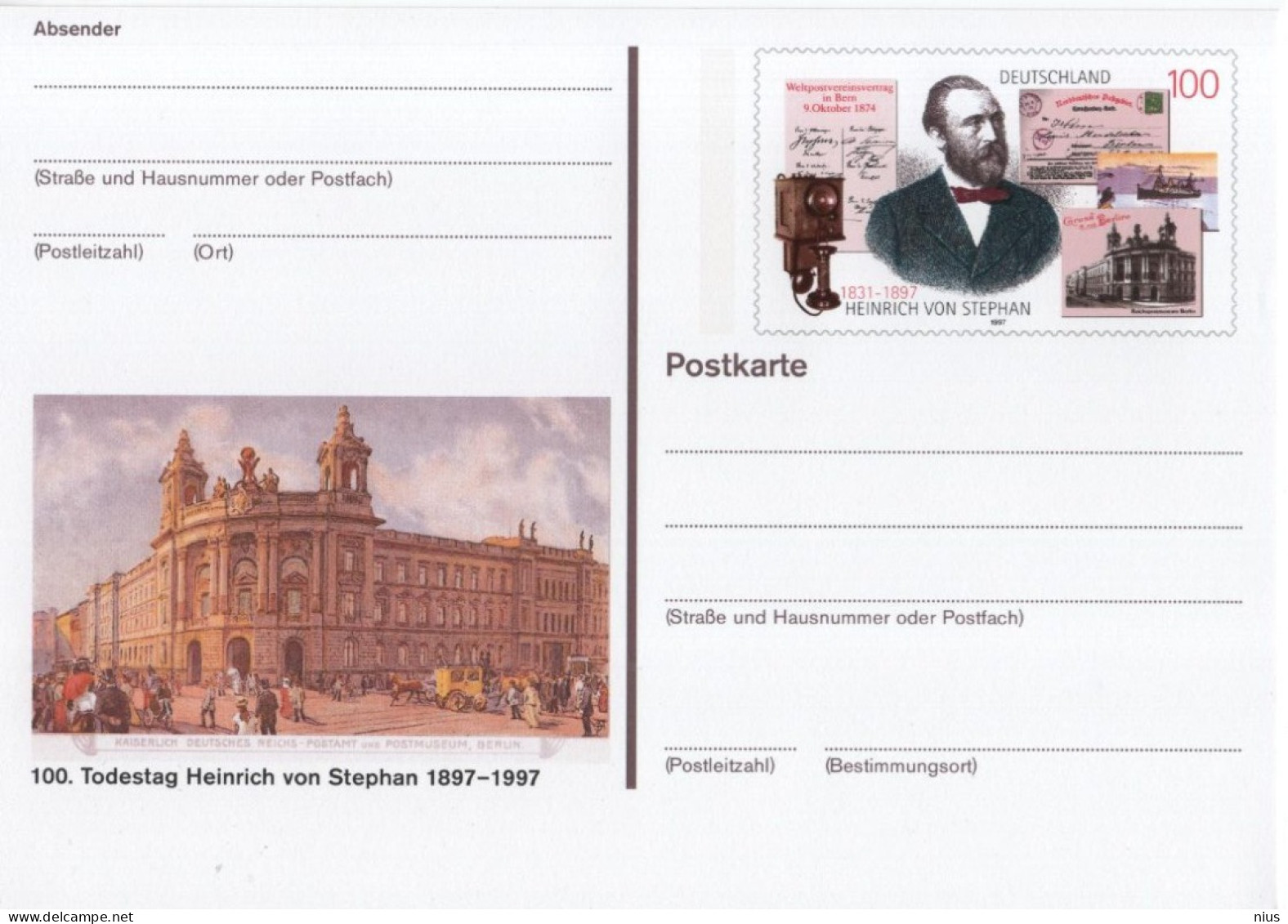 Germany Deutschland 1997 Henrich Von Stephan, Bern, Telephone Phone - Cartes Postales - Neuves