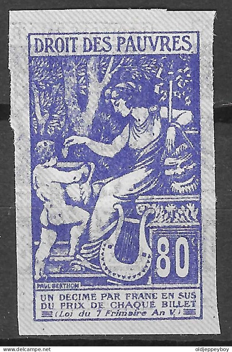  FRANCE ERINNOFILI VIGNETTE CINDERELLA 80c Droit Des Pauvres BLUE Music Fiscal Tax Due Oficial Revenue - Erinnophilie