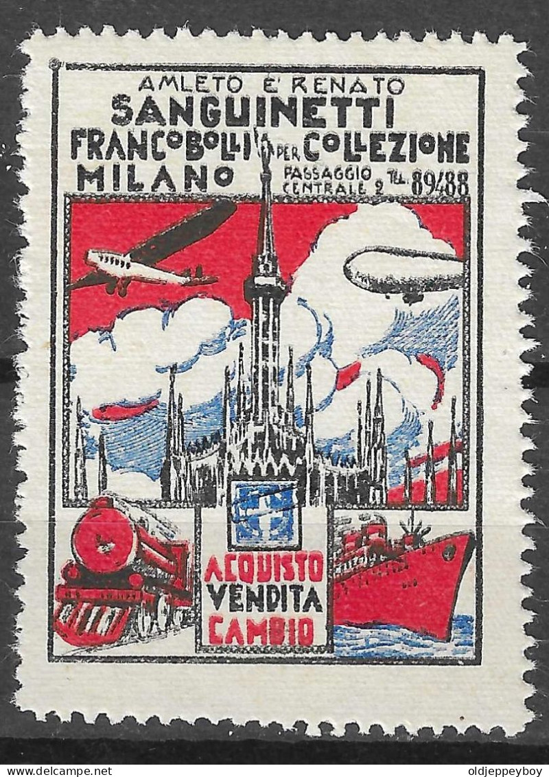 ITALY ERINNOFILI VIGNETTE CINDERELLA AMLETO E RENATO SANGUINETTI FRANCOBOLLI COLLEZIONE MILANO ZEPPELIN PLANE TRAIN - Cinderellas