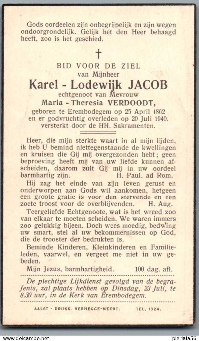 Bidprentje Erembodegem - Jacob Karel Lodewijk (1862-1940) - Devotion Images