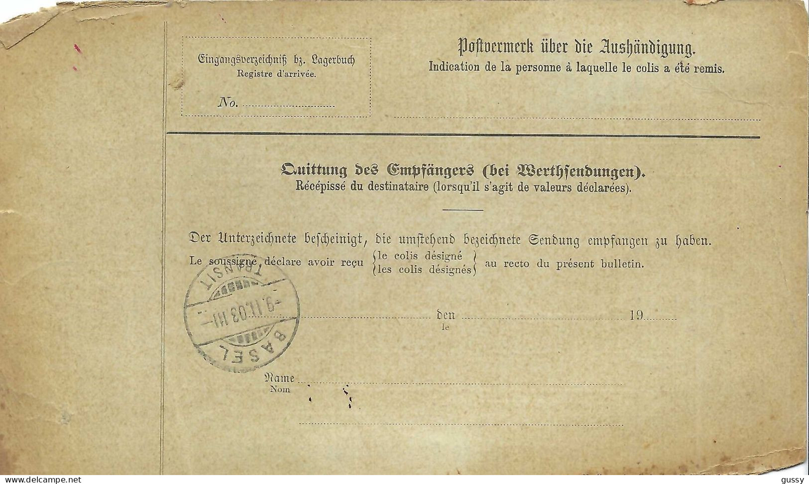 ALLEMAGNE Ca.1903: Bulletin D'Expédition De Berlin Pour Genève (Suisse) - Covers & Documents