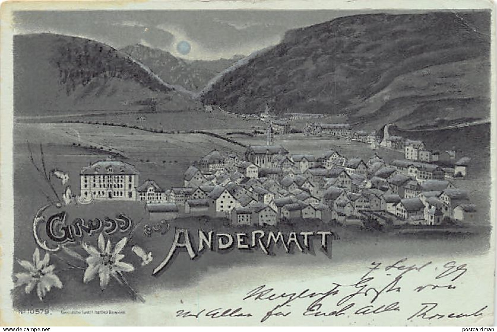 ANDERMATT (UR) Mondkarte - Gesamtansicht - Karte Leicht Beschädigt - Verlag Lautz & Isenbeck 10579 - Andermatt