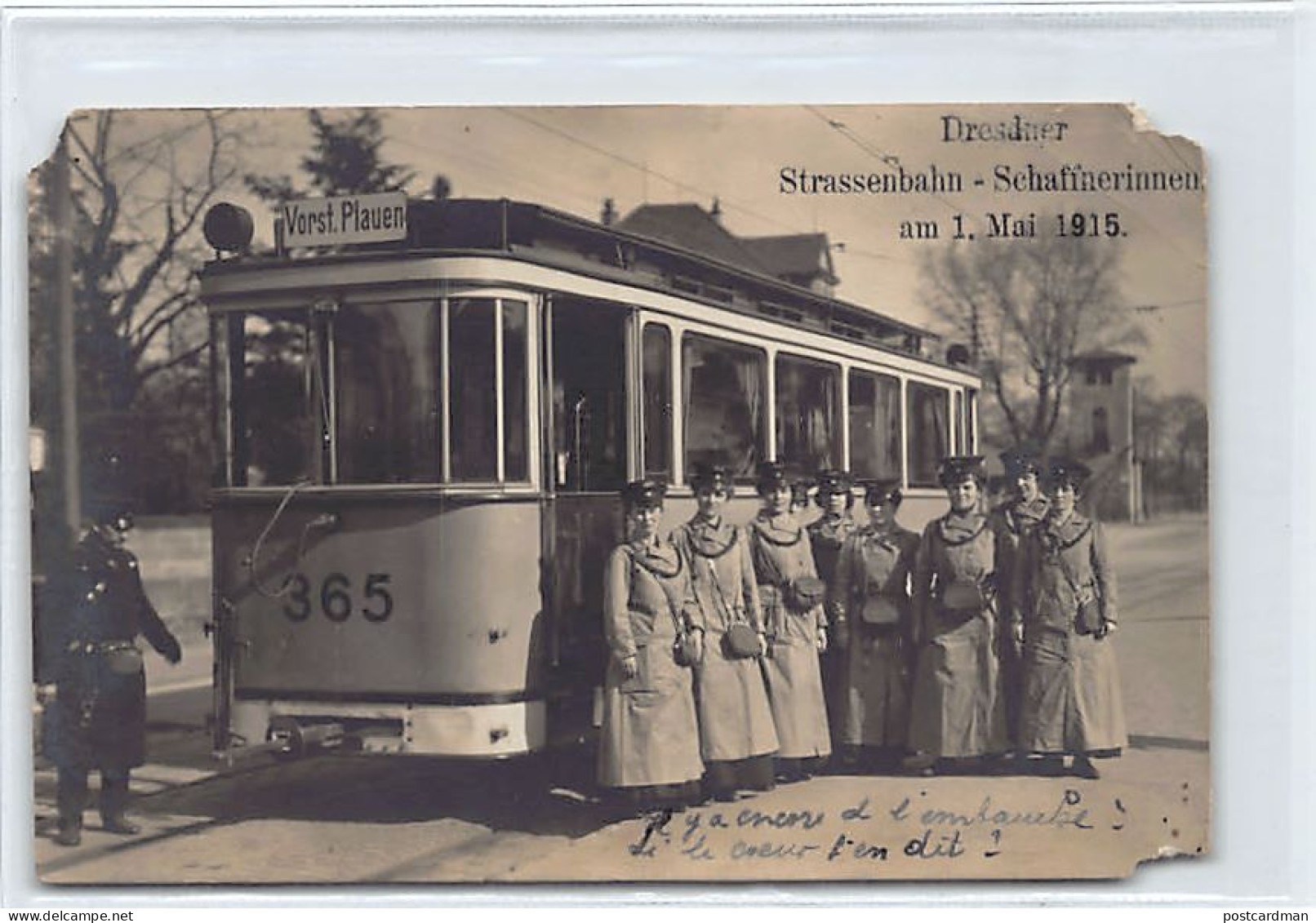 DRESDEN (SN) Strassenbahn Schaffnerinnen Am 1. Mai 1915 - Vorst. Plauen 365 - FOTOKARTE Beschädigt. - Dresden
