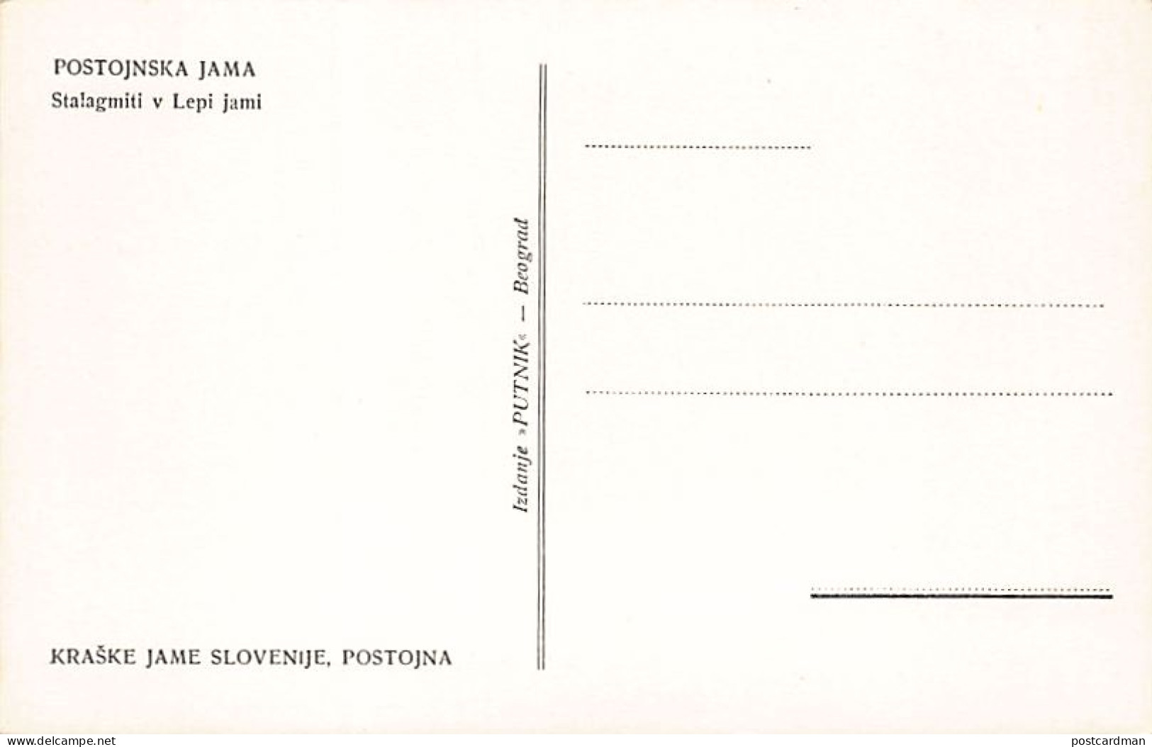 Slovenia - Postojnska Jama - Stalagmiti V Lepi Jami - Publ. Putnik - Slovénie