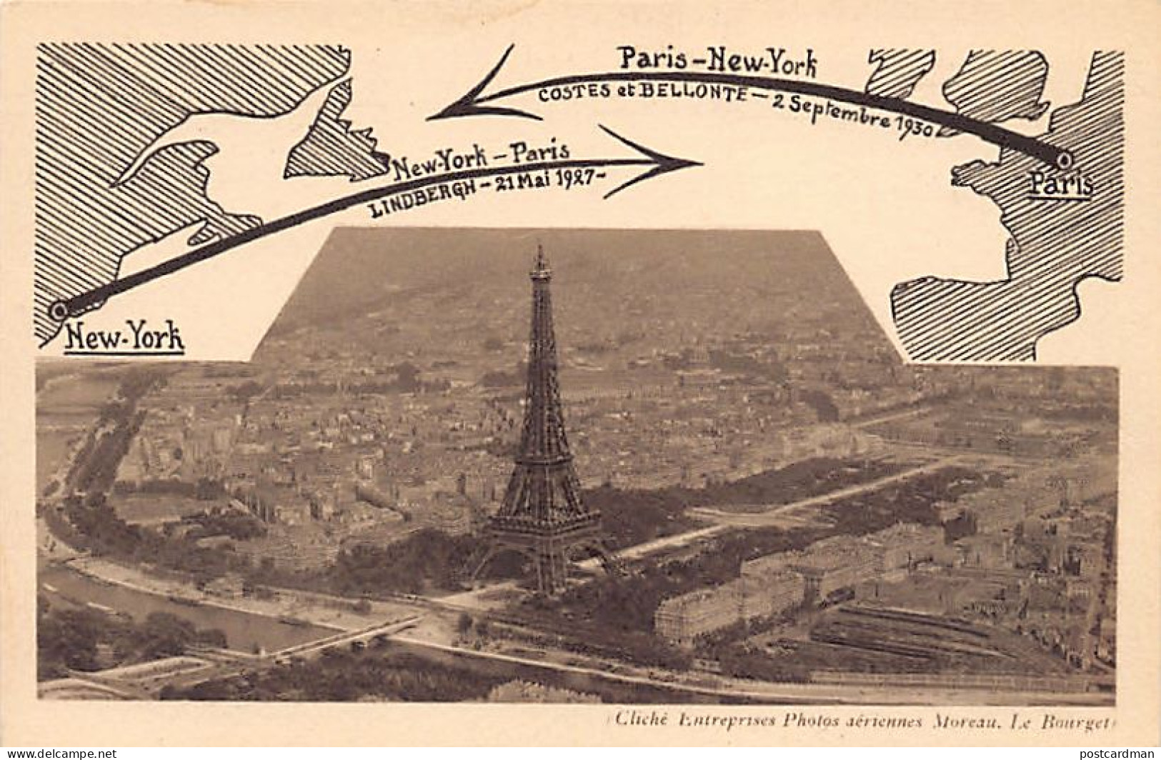 Aviation - NEW YORK CITY - PARIS - Lindbergh 21st May 1927 - Eiffel Tower - Airmen, Fliers