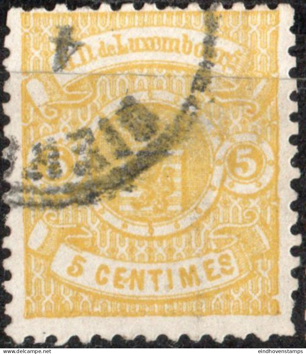 Luxembourg 1875 5 C Citron Yellow 1 Value Canceled - 1859-1880 Wapenschild