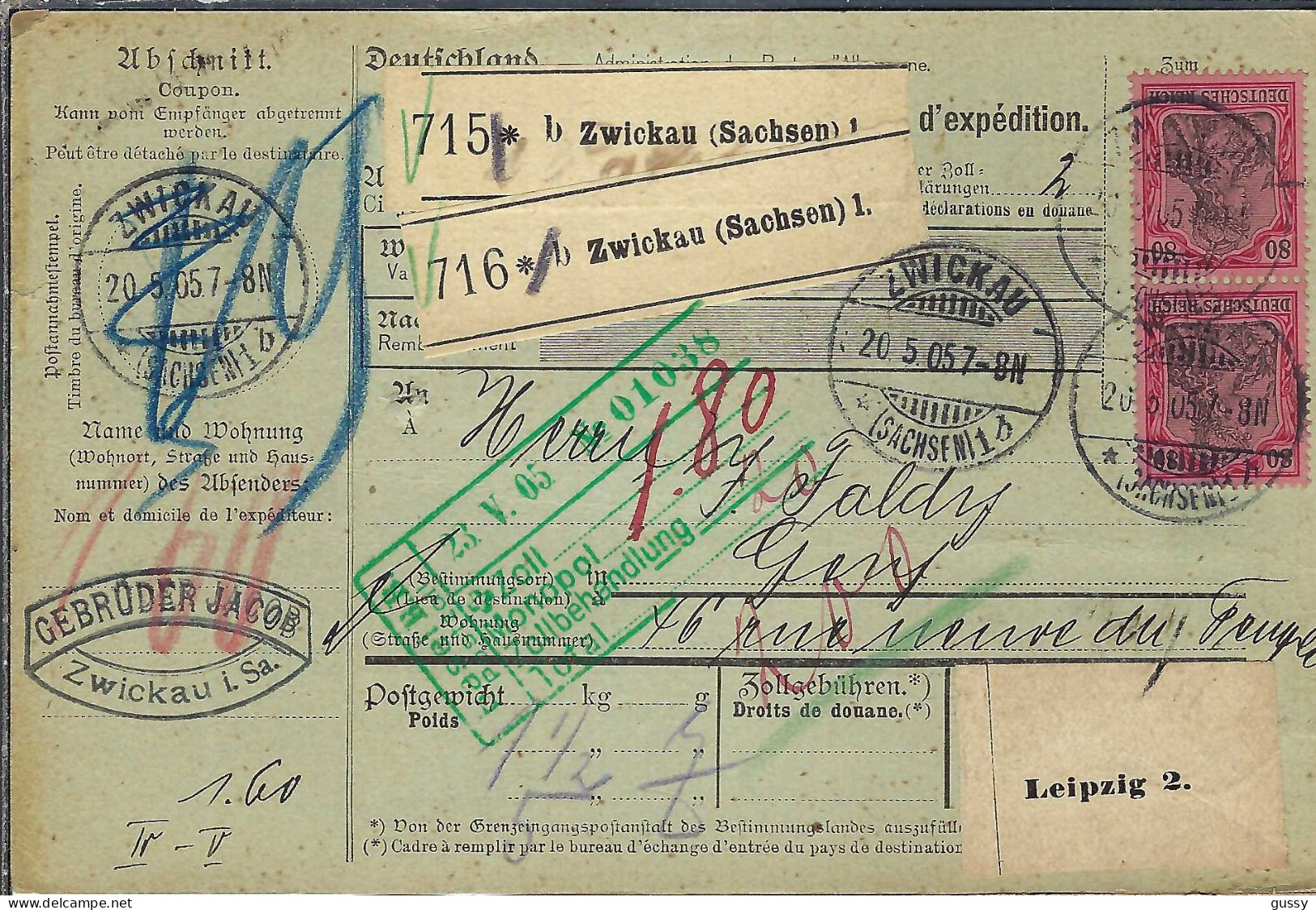 ALLEMAGNE Ca.1905: Bulletin D'Expédition De Zwickau Pour Genève (Suisse) - Lettres & Documents