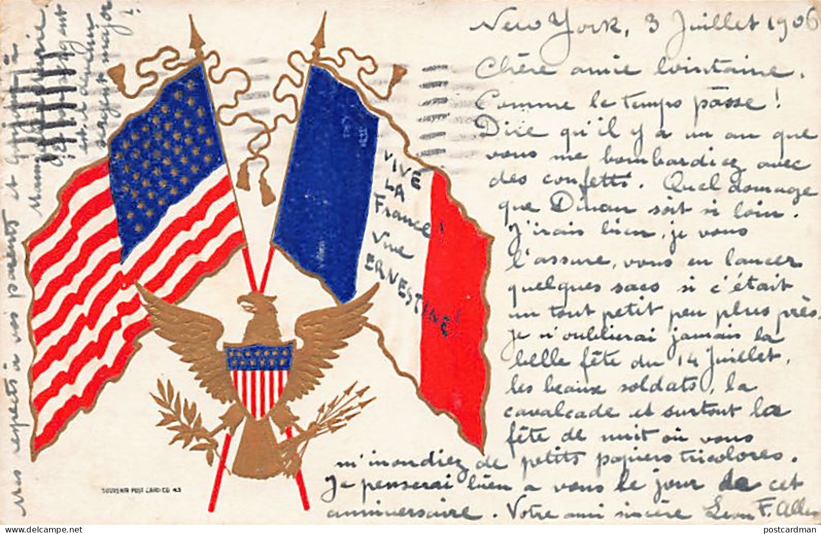 Usa - Patriotic Postcard - U.S. And French Flags - Embossed Postcard - Autres & Non Classés