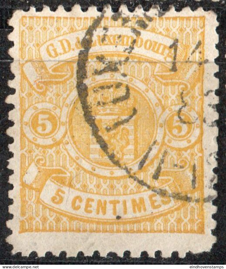 Luxembourg 1875 5 D Oliv-yellow 1 Value Canceled - 1859-1880 Coat Of Arms