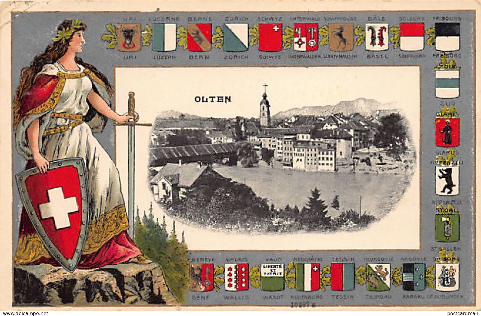 OLTEN (SO) Totalansicht - Wappen Der Schweizer Kantone  - Verlag Guggenheim & Co 760 - Olten