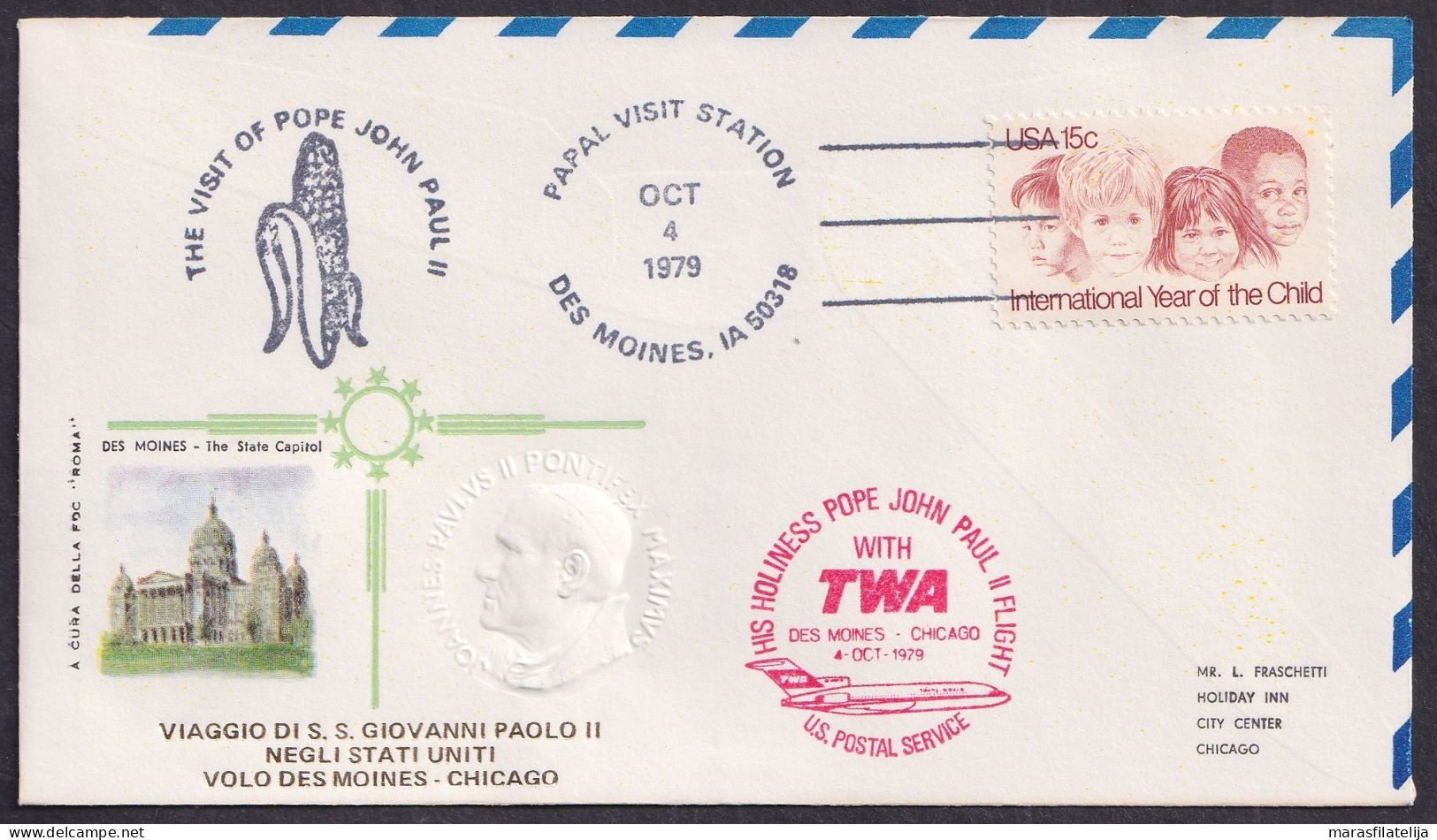 Vatican USA 1979, Pope Paul John II Visit - Des Moines, Special Cover - Autres & Non Classés