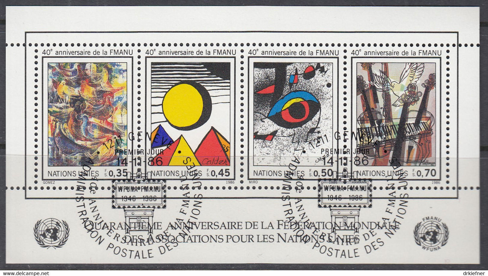 UNO GENF  Block 4, Gestempelt, 40 Jahre WFUNA, 1986 - Blocks & Sheetlets