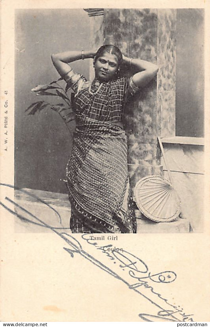 Sri Lanka - Tamil Girl (with Fan) - Publ. A.W.A. Plâté & Co. 41 - Sri Lanka (Ceylon)