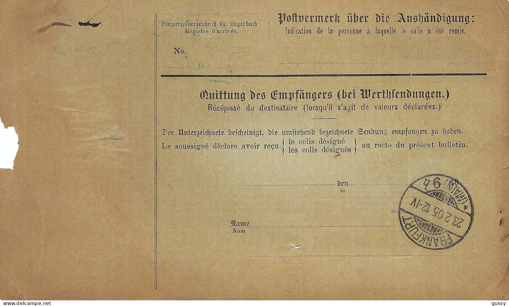 ALLEMAGNE Ca.1905: Bulletin D'Expédition De Hagen Pour Genève (Suisse) - Covers & Documents