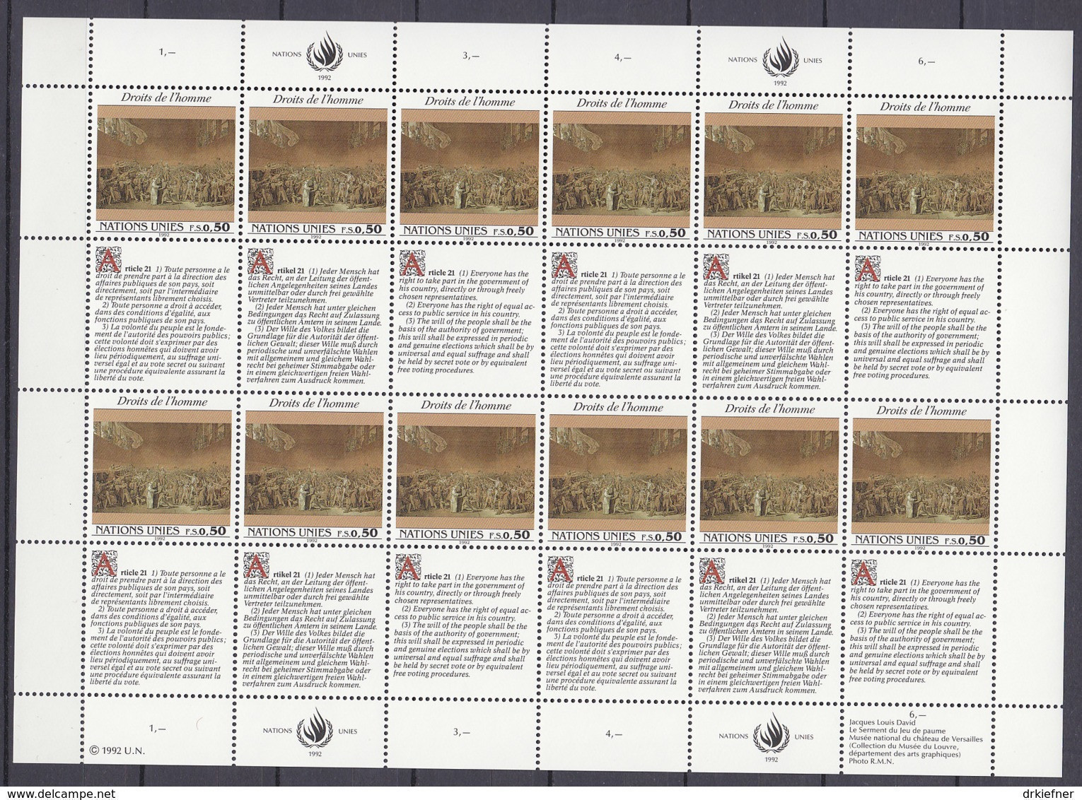 UNO GENF 223-224, 2 Kleinbogen, Postfrisch **, Allgemeine Erklärung Der Menschenrechte 1992 - Blocks & Sheetlets