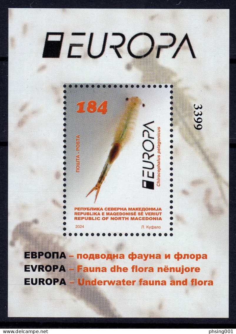 North Macedonia 2024 Europa CEPT Underwater Fauna & Flora Fish Chirocephalus Pelagonicus Block MNH - North Macedonia