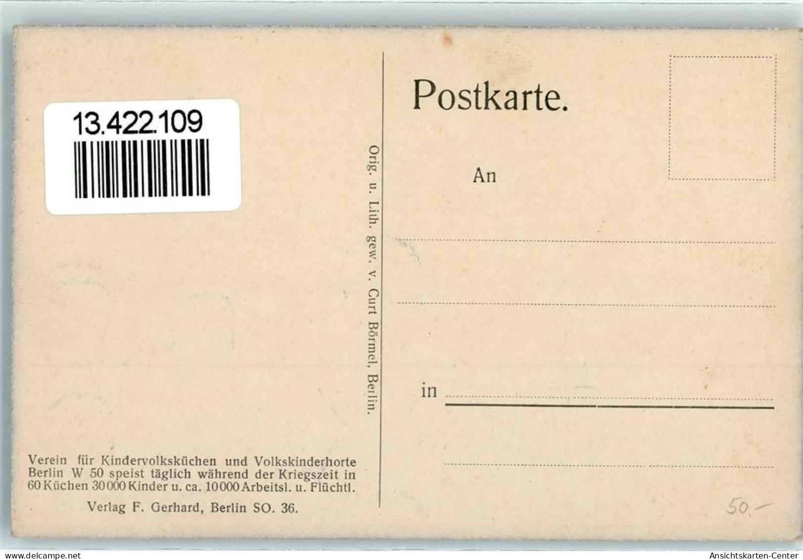 13422109 - Verein Fuer Volkskuechen Sign. Curt Boermel   Weihnachten 1914 - Other & Unclassified