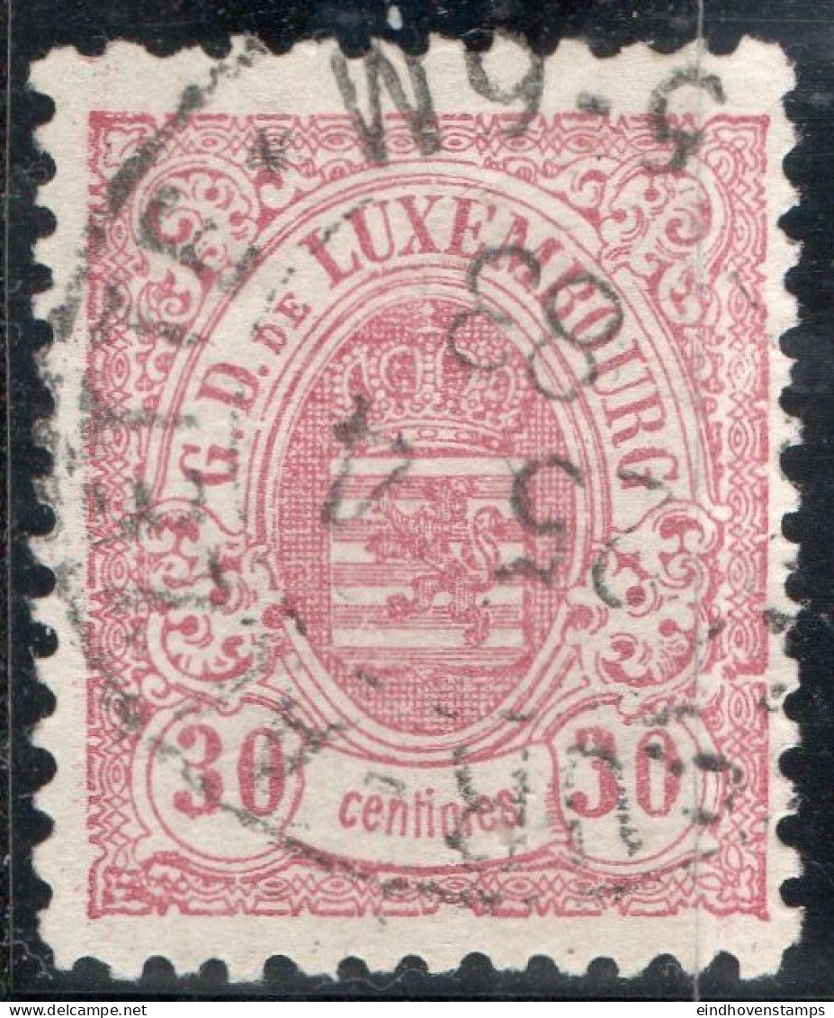 Luxembourg 1880 30 C Lilarose Perf 11½x12 1 Value Canceled - 1859-1880 Wapenschild