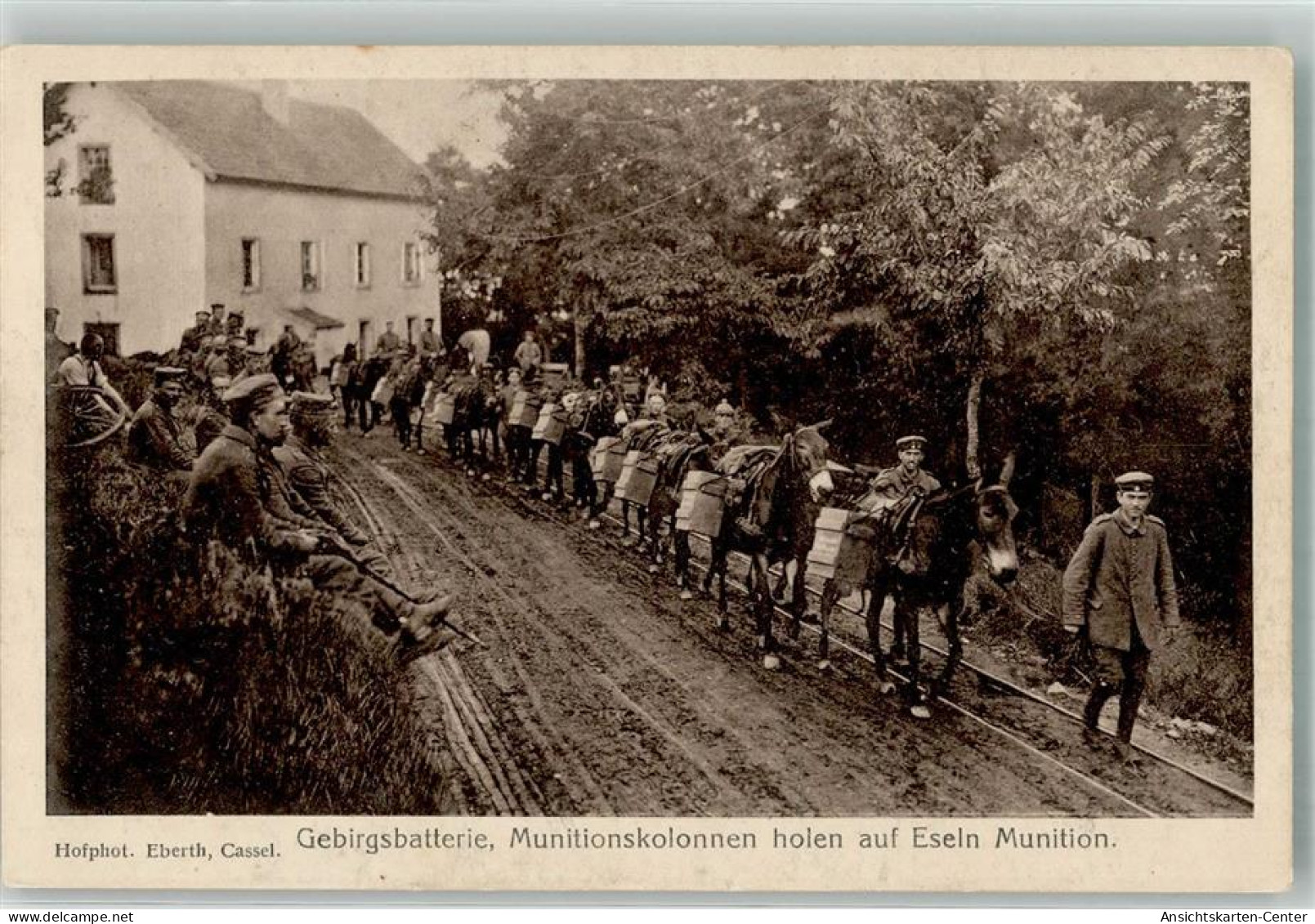 39803809 - Landser Mit Eselskolonnen Holen Munition Fuer Die Gebirgsbatterie Fotograf Eberth Verlag Dr. Trenkler & Co.  - Weltkrieg 1914-18