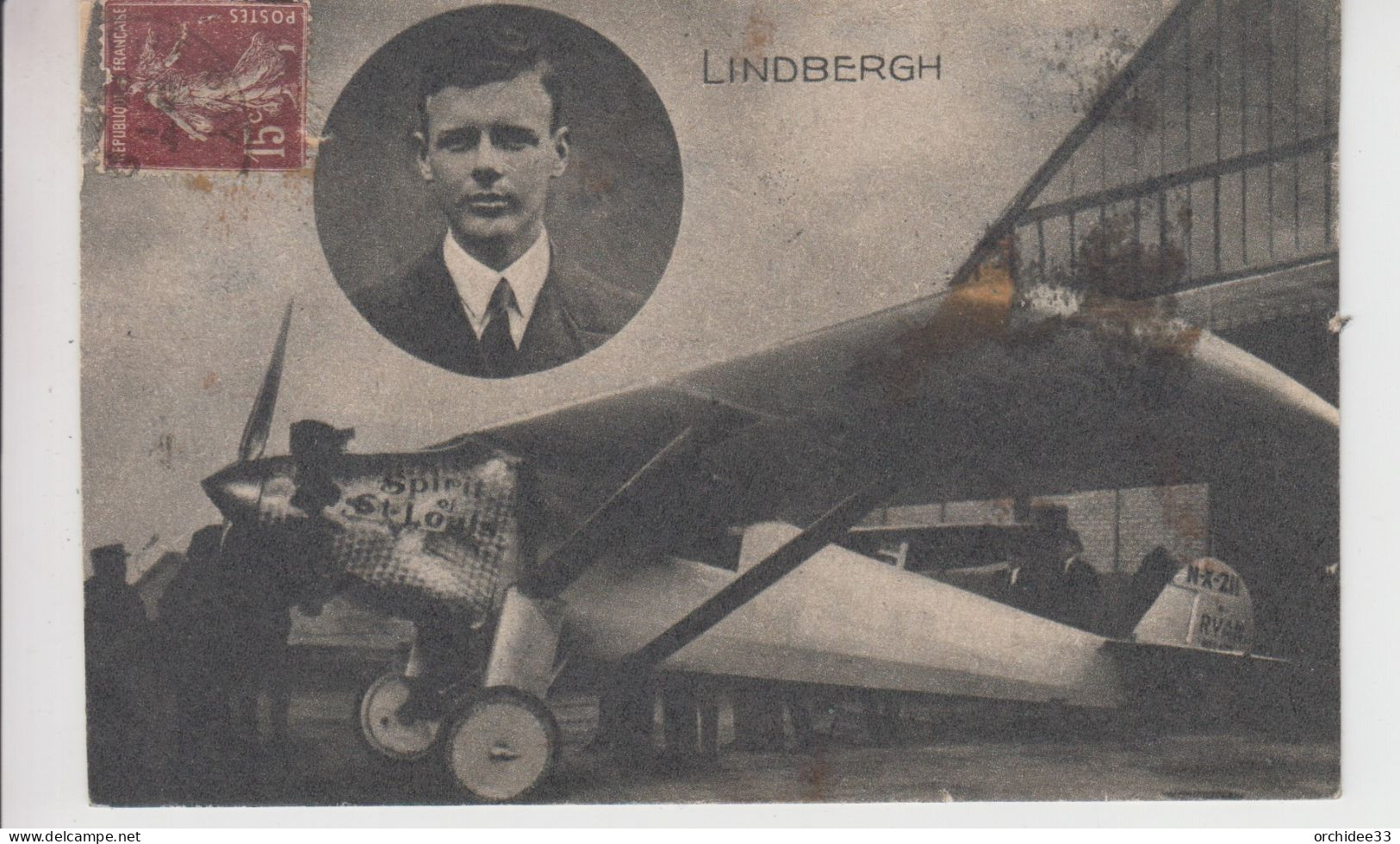 CPA Lindbergh (Portrait Du Pilote Avec Son Avion "Spirit Of St-Louis") - Aviateurs