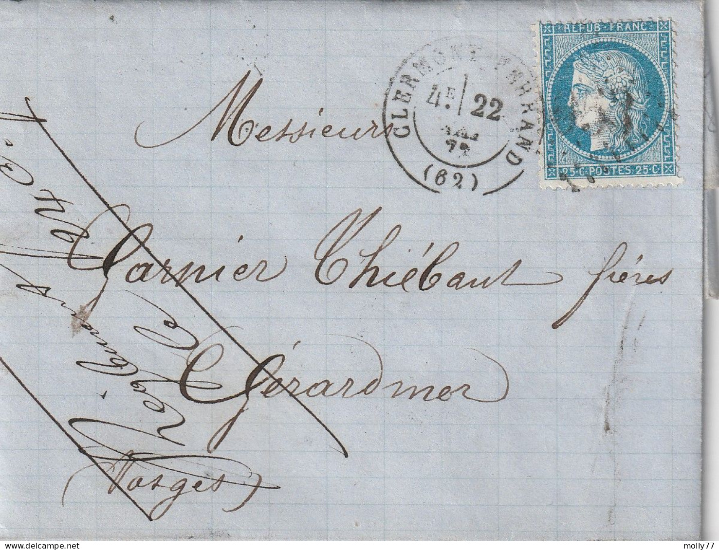 Lettre De Clermont Ferrand à Gérardmer LAC - 1849-1876: Période Classique