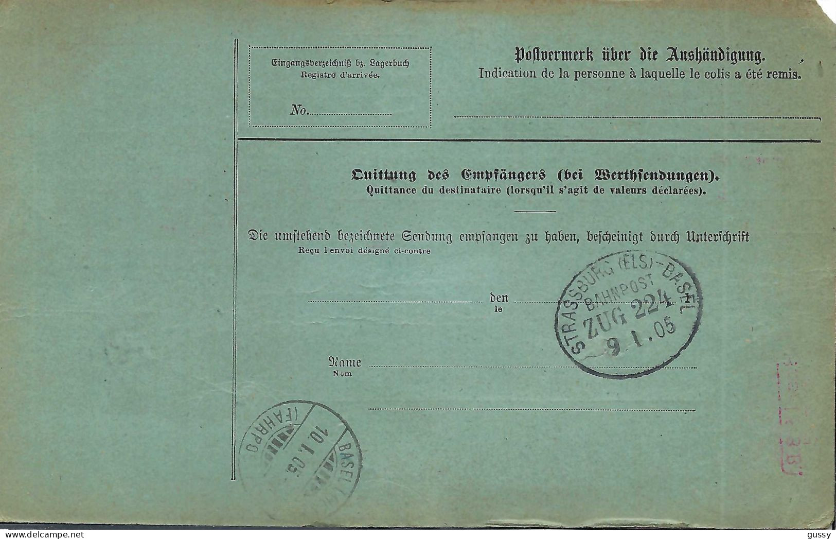 ALLEMAGNE Ca.1905: Bulletin D'Expédition De Dornach Pour Genève (Suisse) - Brieven En Documenten