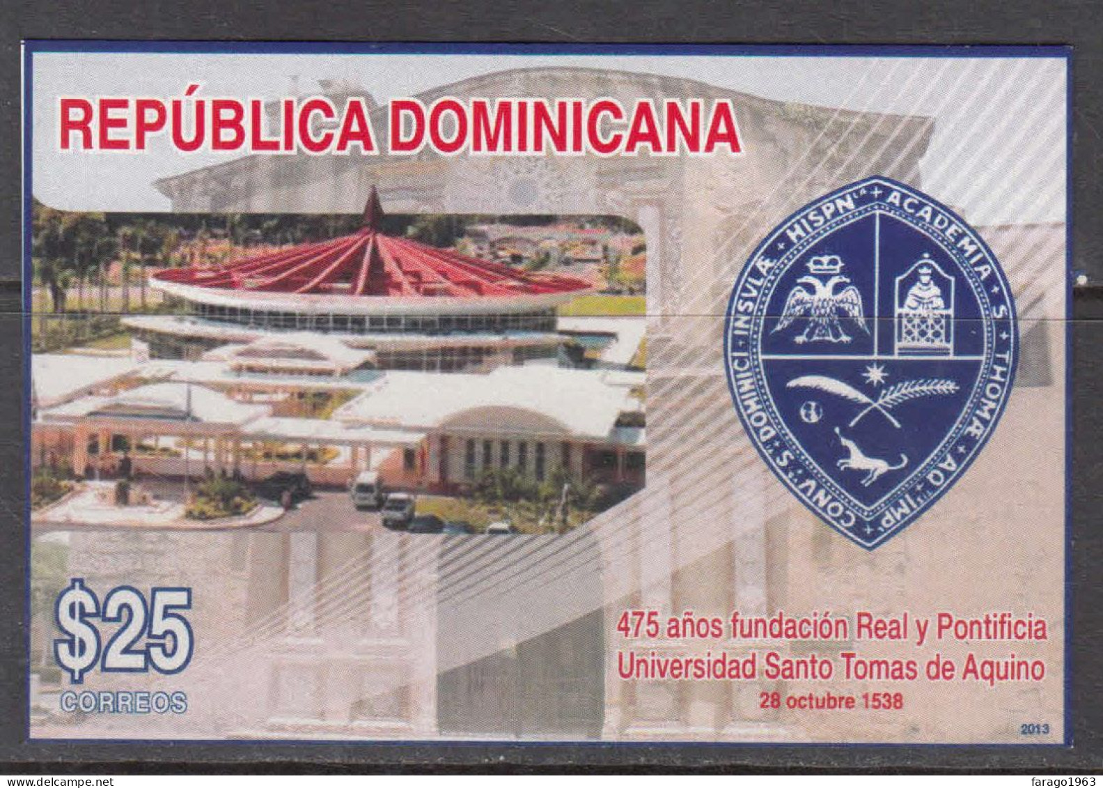 2014 Dominican Republic Dominicana St Thomas Aquinas University Education Complete Set Of 1 + Souvenir Sheet MNH - Dominicaine (République)