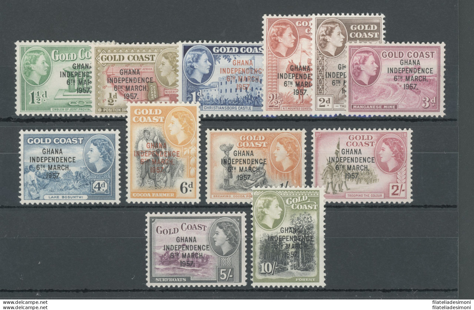 1957-58 Ghana, Stanley Gibbons N. 170-81, Serie Di 12 Valori, MNH** - Altri & Non Classificati