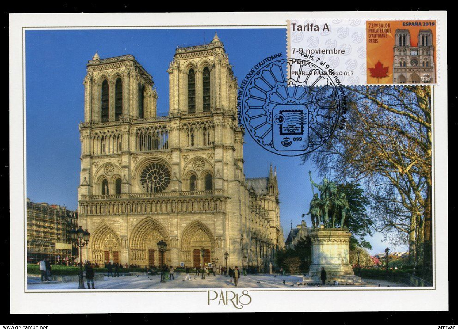 ESPAÑA (2019) Carte Maximum Card ATM - 73 Salon Philatelique Automne Paris Cathédrale Nôtre-Dame - Cartes Maximum