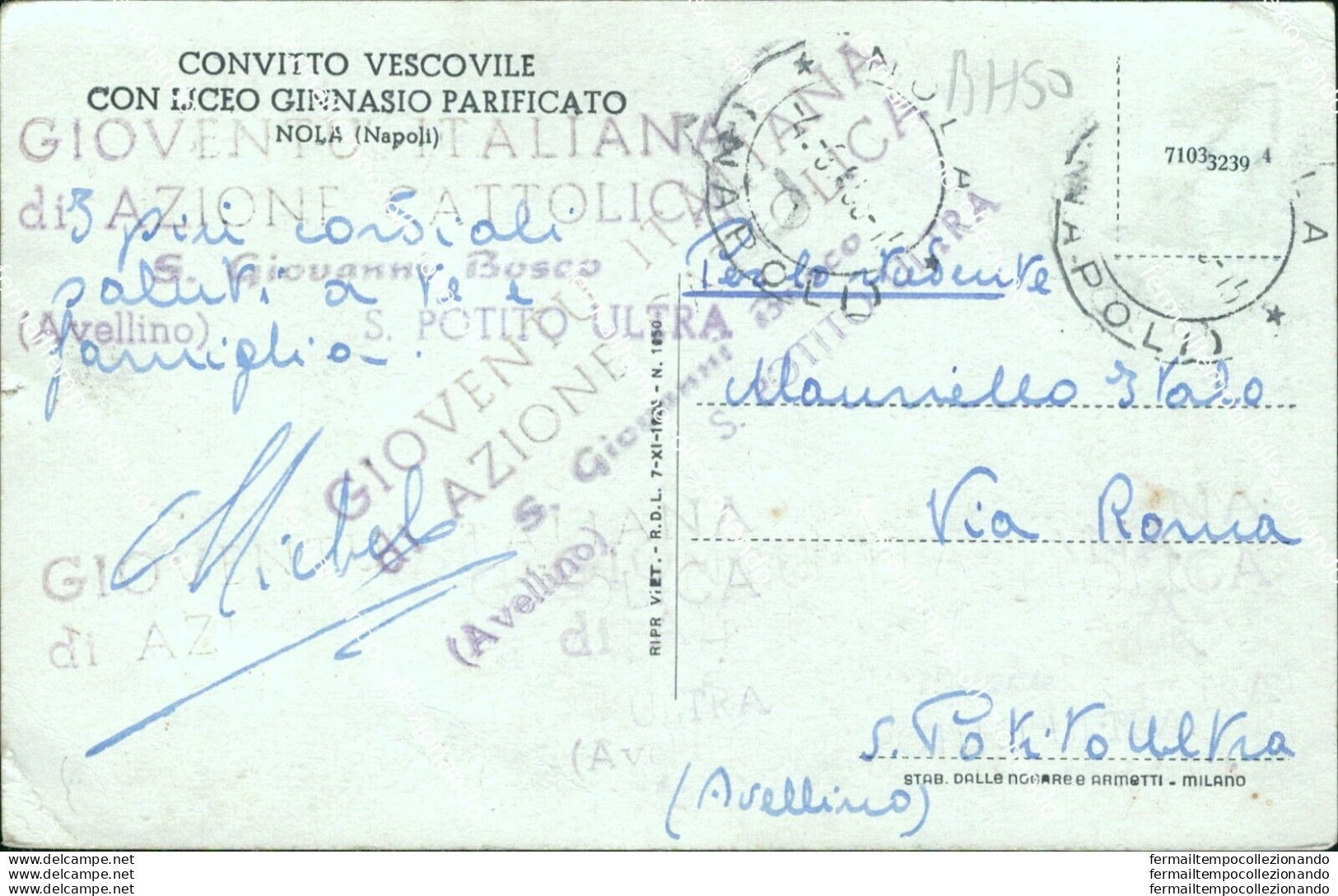 Bh50 Cartolina Nola Convitto Vescovile Con Liceo Ginnasio Provincia Di Napoli - Napoli (Naples)