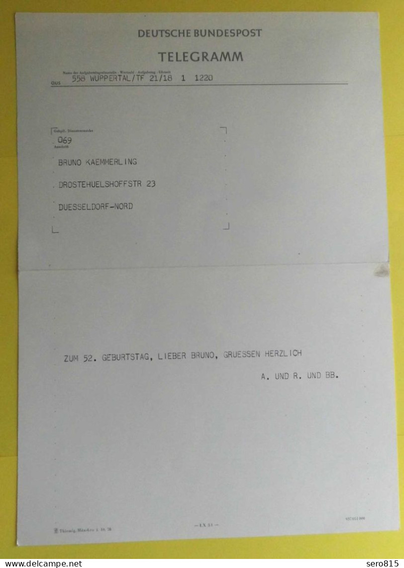 Deutsche Bundespost Schmuck-Telegramm 1978 Blumenstilleben  (85007 - Autres & Non Classés
