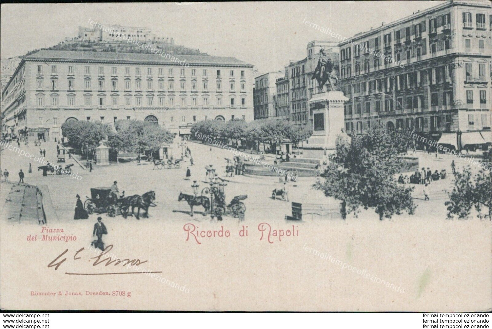 Ar287 Cartolina Ricordo Di Napoli  Citta' Piazza Del Municipio 1903 - Napoli (Napels)