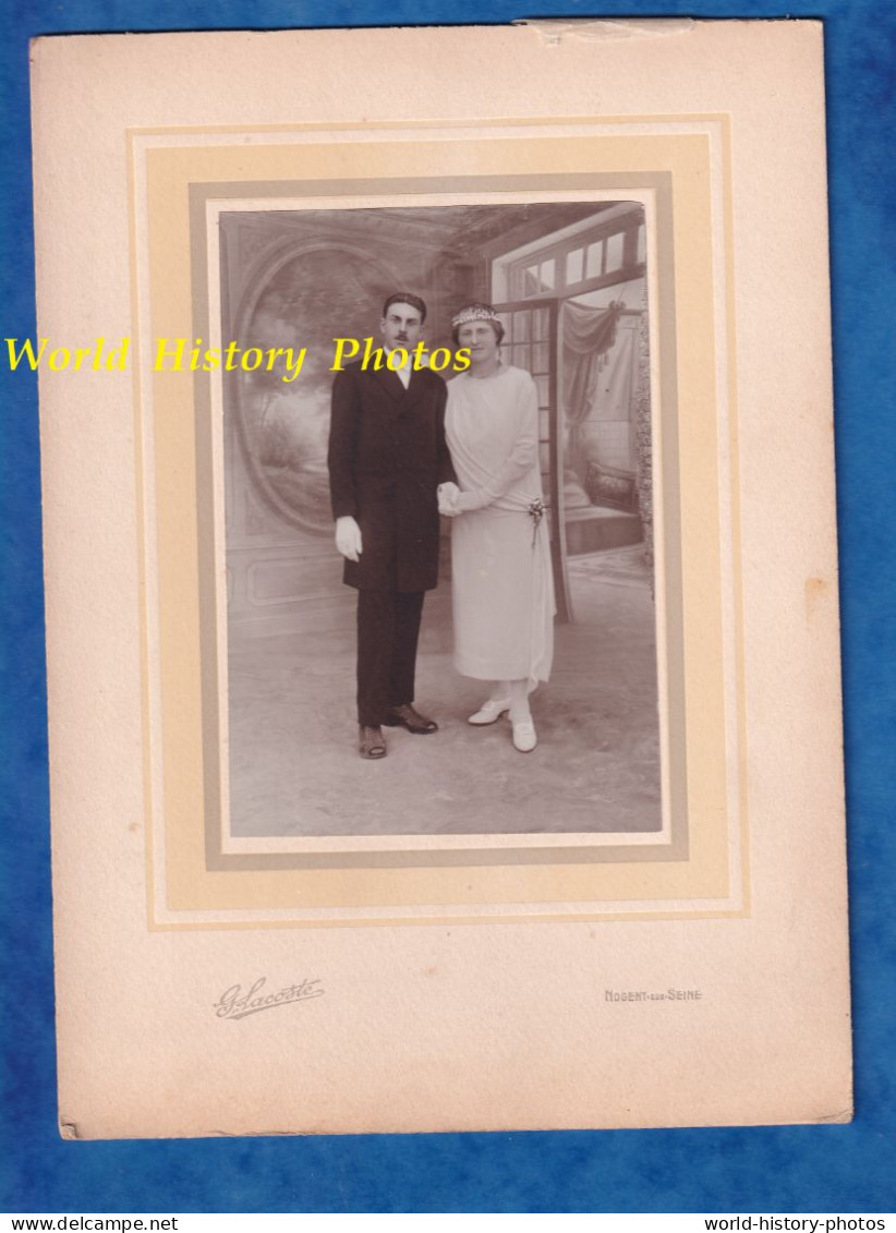 Photo Ancienne - NOGENT Sur SEINE - Portrait De Mariage , Homme & Femme à Identifier - G. Lacoste Photographe Robe Mode - Anonyme Personen