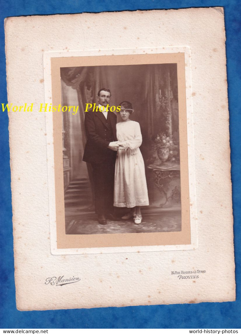 Photo Ancienne - PROVINS - Portrait De Mariage , Homme & Femme à Identifier - R. Mansion Photographe Robe Mode - Anonieme Personen