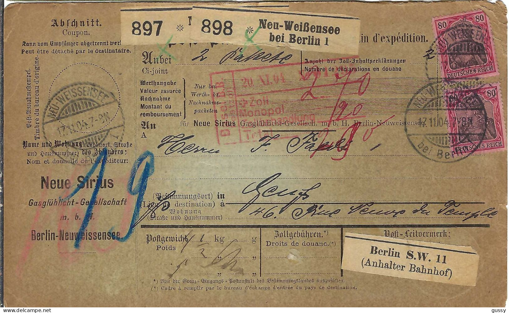 ALLEMAGNE Ca.1904: Bulletin D'Expédition De Neu-Weissensee Bei Berlin Pour Genève (Suisse) - Covers & Documents
