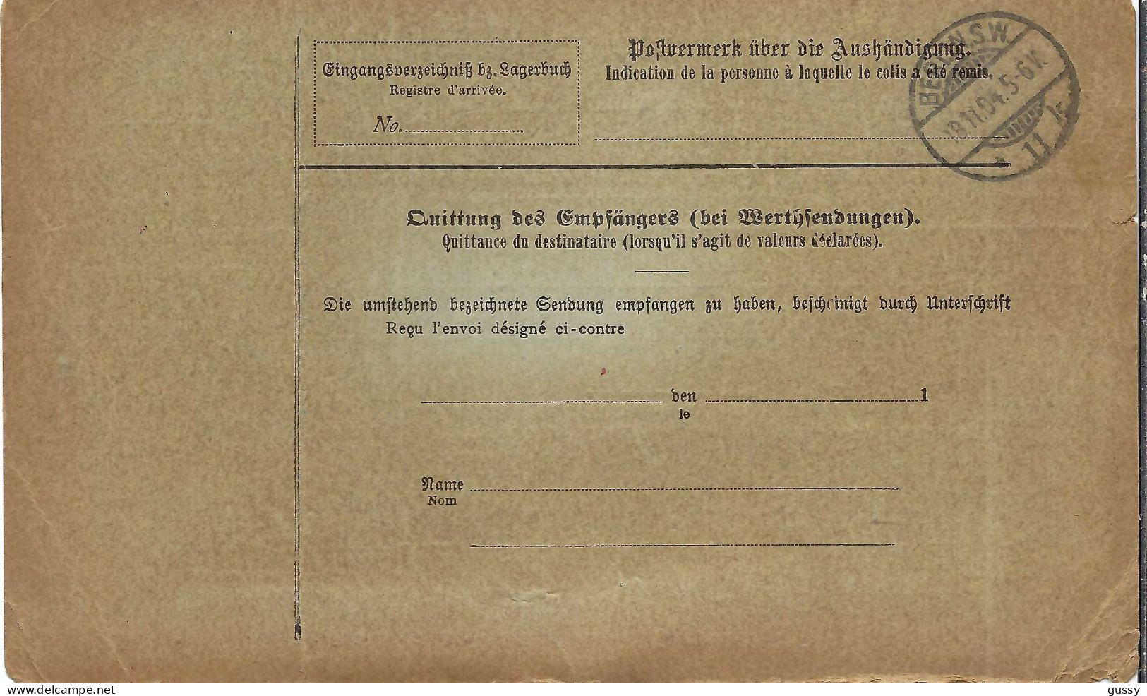 ALLEMAGNE Ca.1904: Bulletin D'Expédition De Neu-Weissensee Bei Berlin Pour Genève (Suisse) - Briefe U. Dokumente