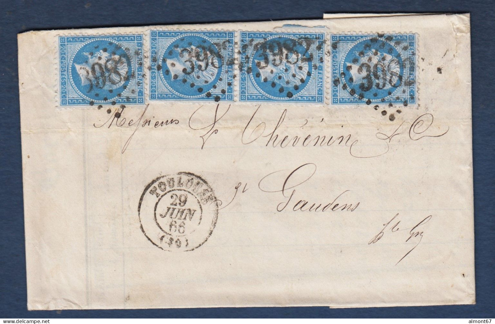 Napoléon N° 22 X 4   Sur Lettre De Toulouse Pour St Gaudens - 1862 Napoleone III