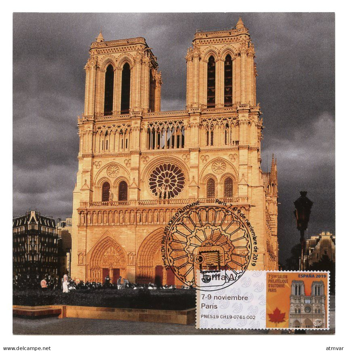 ESPAÑA (2019) Carte Maximum Card ATM - 73 Salon Philatelique Automne Paris Cathédrale Nôtre-Dame - Cartes Maximum