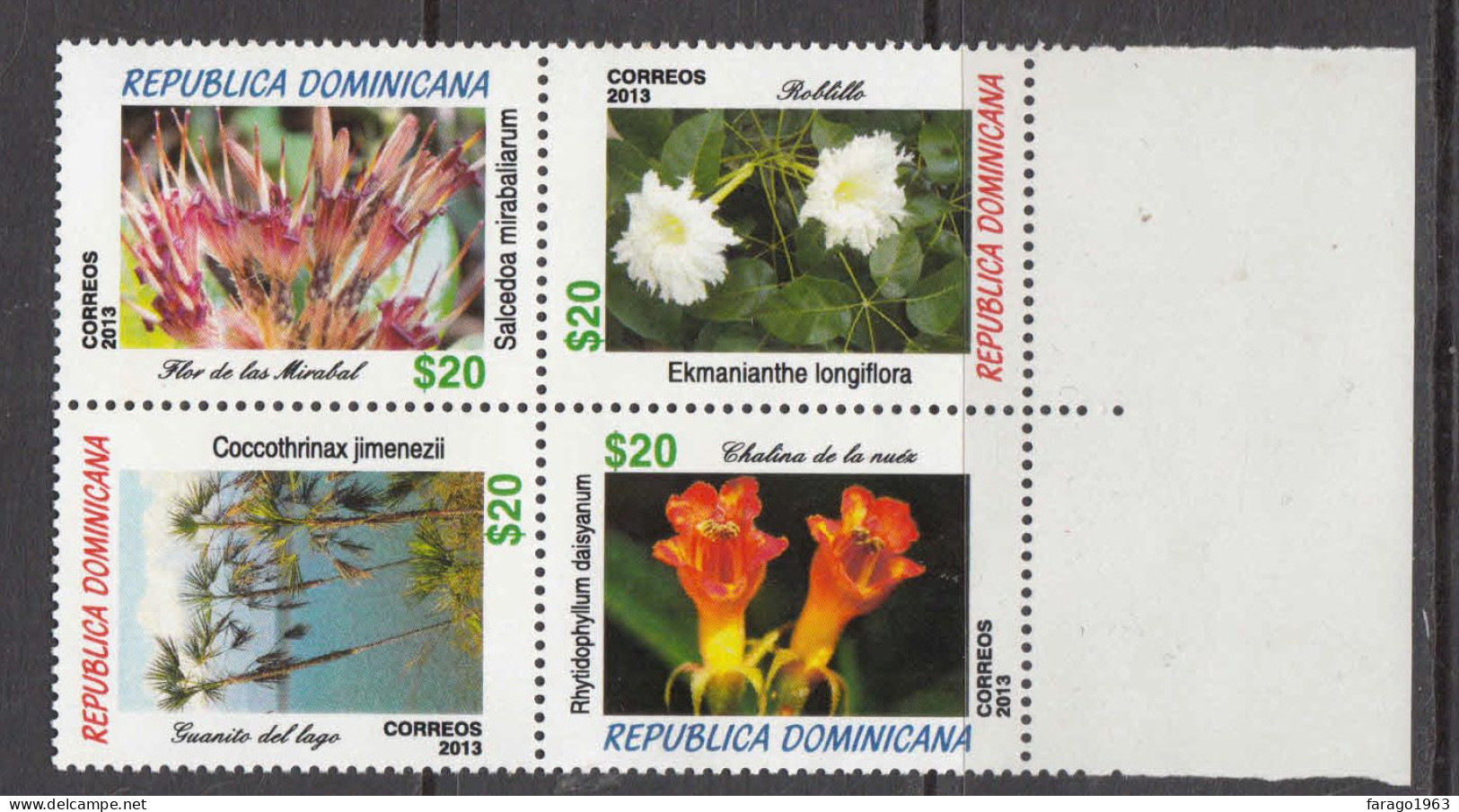 2013 2014 Dominican Republic Dominicana Flowers Complete Block Of 4 MNH - Dominicaine (République)