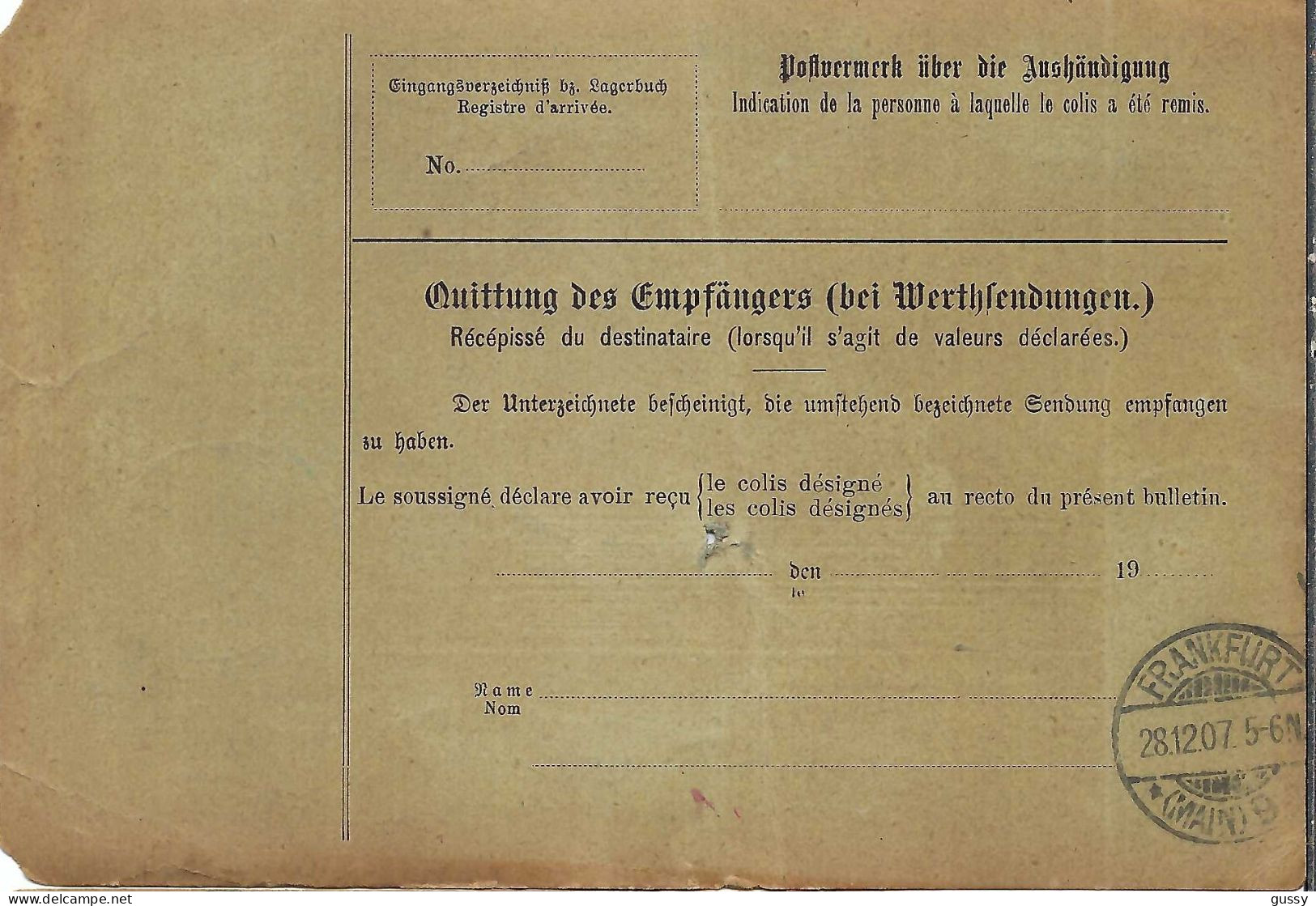 ALLEMAGNE Ca.1907: Bulletin D'Expédition De Hagen Pour Genève (Suisse) - Covers & Documents