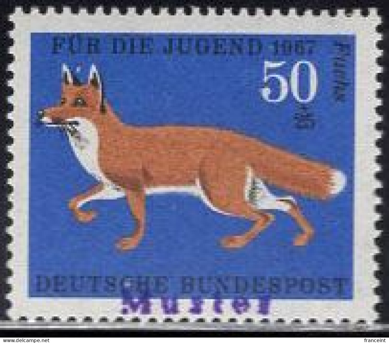 GERMANY(1967) Red Fox. Specimen (MUSTER) Overprint. Scott No B425, Yvert No 390. - Autres & Non Classés