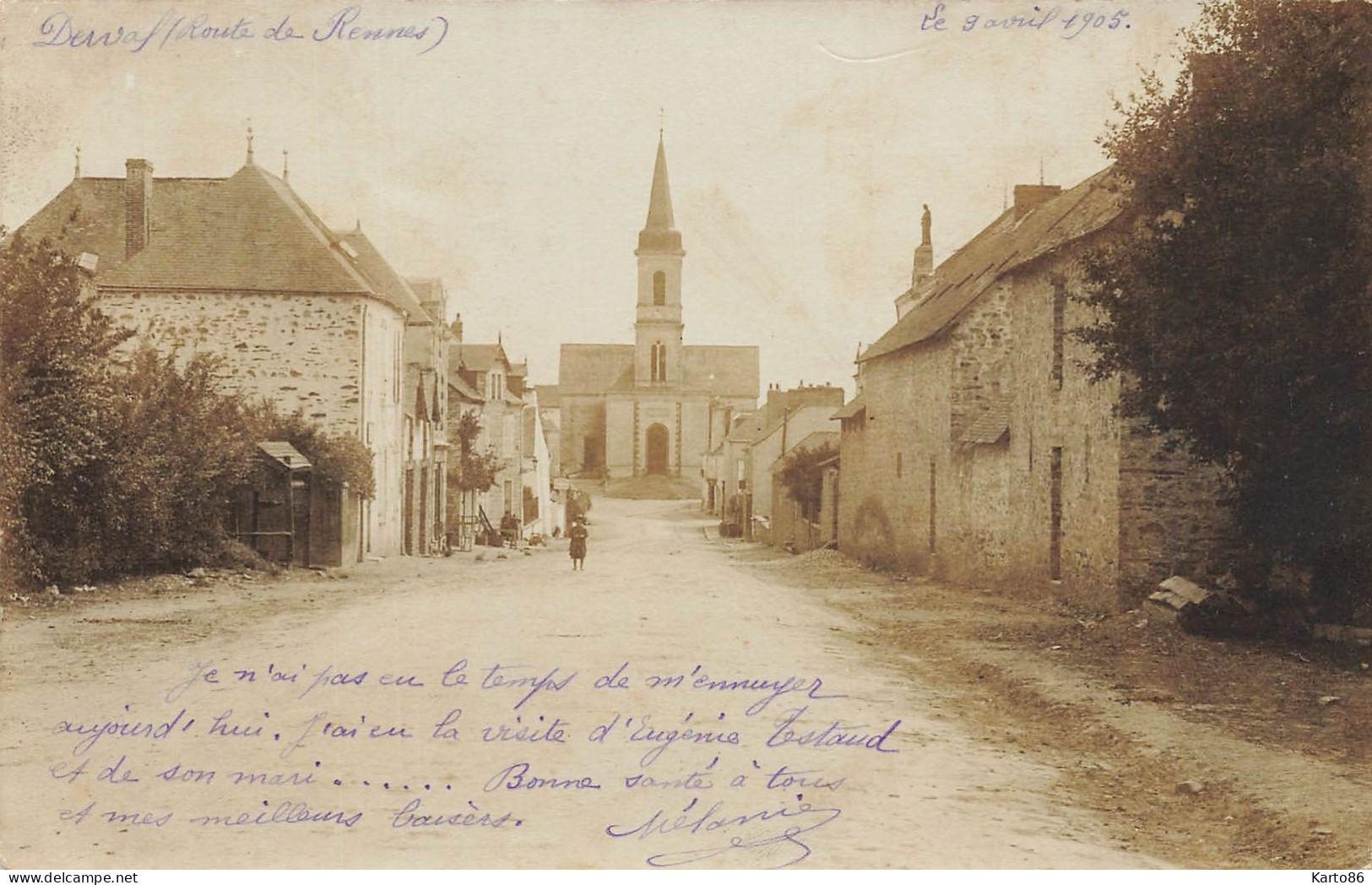 Derval * RARE Carte Photo 1905 ! * Route De Rennes * Cachet Maison De La Presse BRIAND * Villageois - Derval