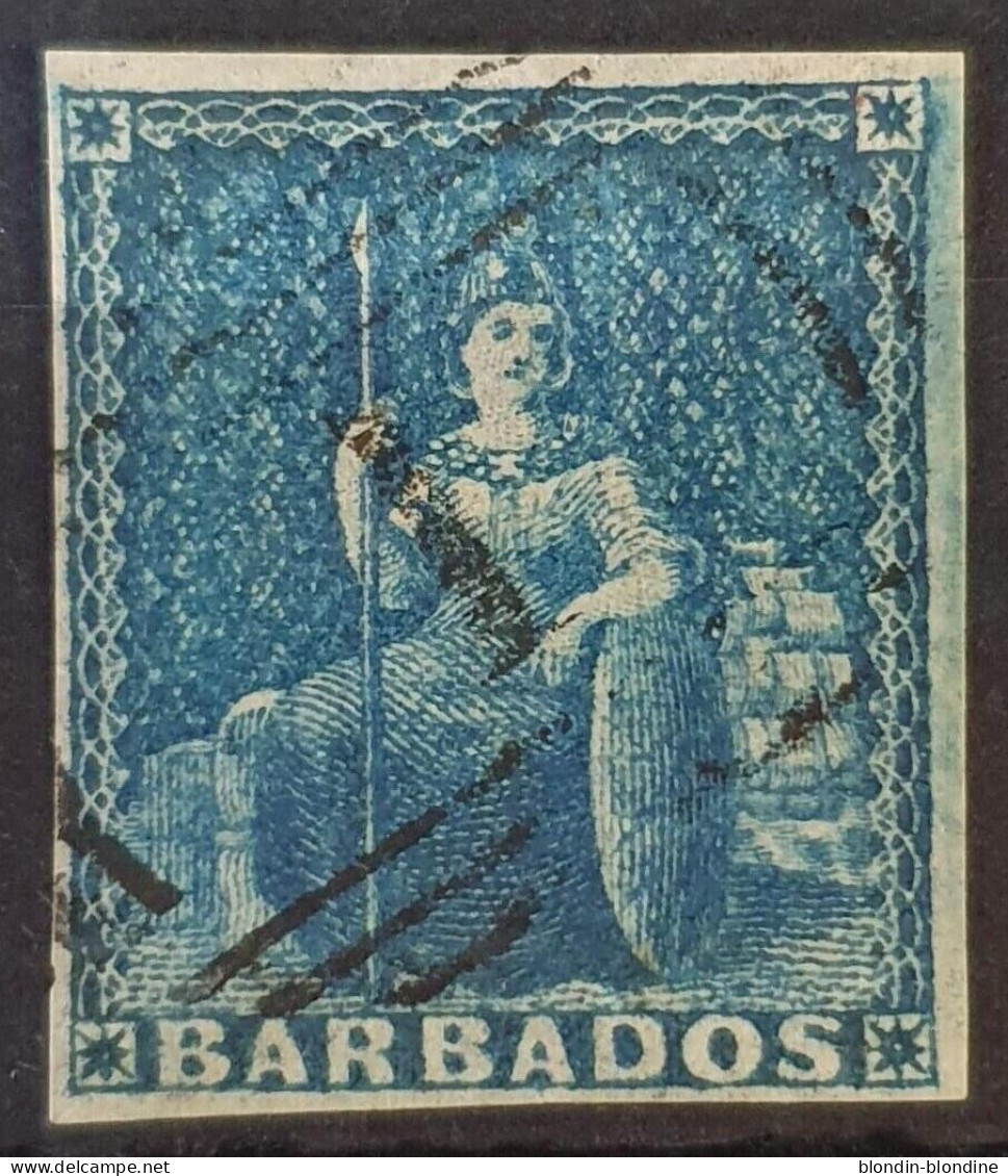 BARBADOS 1852-1855 Used Imperf 1d Blue On Blued No WMK SG #3 CV £190 - Barbados (...-1966)