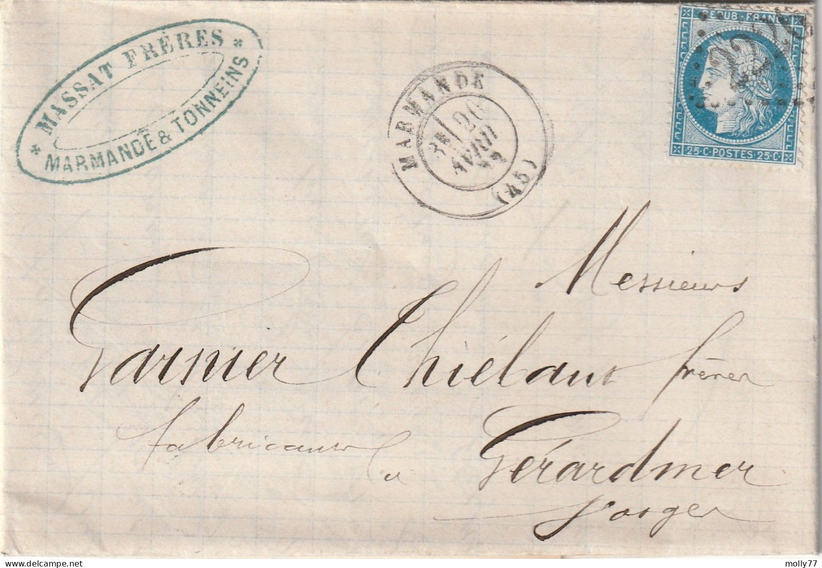 Lettre De Marmande à Gérardmer LAC - 1849-1876: Periodo Classico