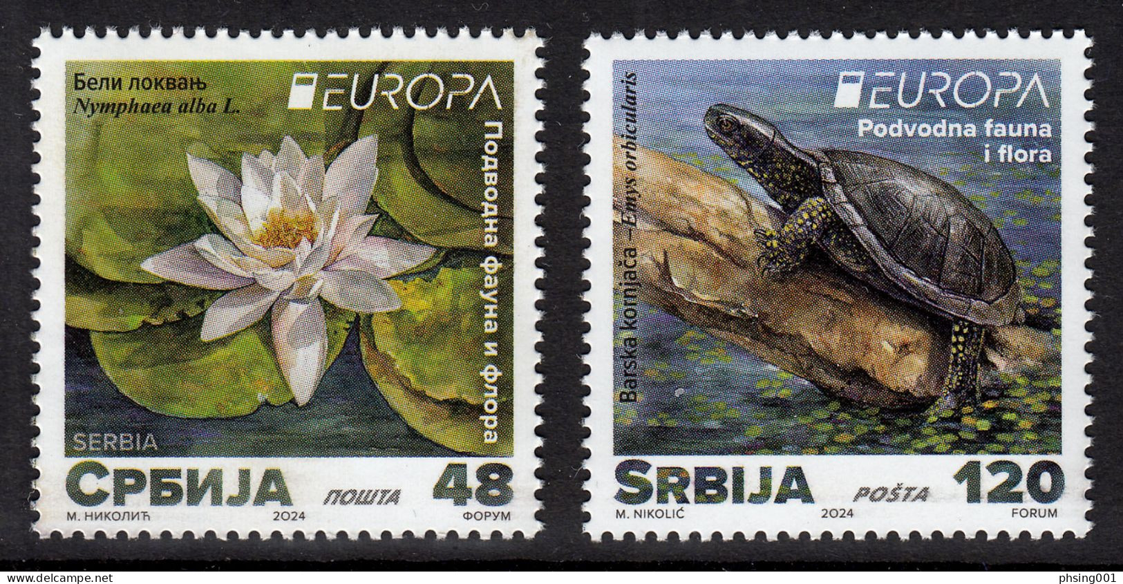 Serbia 2024 Europa CEPT Underwater Fauna & Flora Flower Nymphaea Alba Turtle Emys Orbicularis Set MNH - Serbia